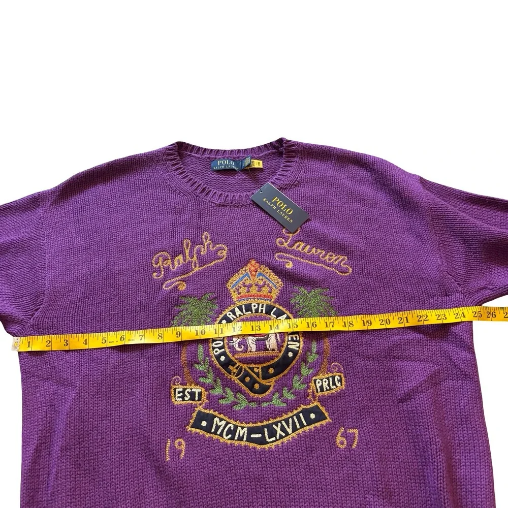 Polo Ralph Lauren Mens Purple Crest Embroidered Cotton Sweater Large NWT